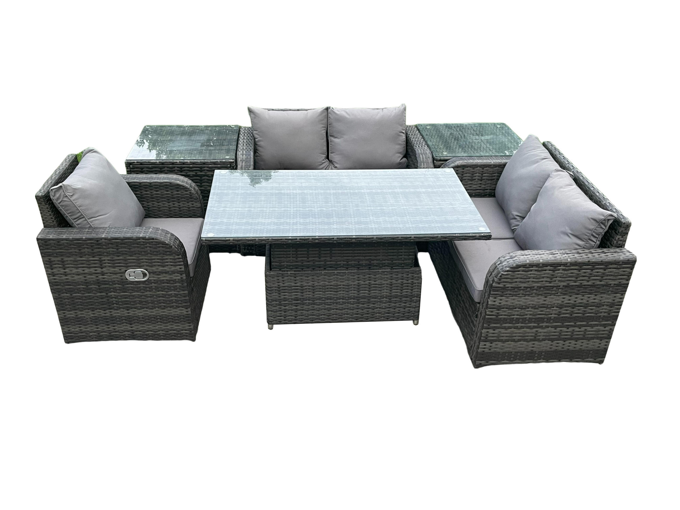 GARTENMÖBELSET Polyrattan 5-Sitzer - Dunkelgrau, Metall - Fimous