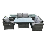 GARTENMÖBELSET Polyrattan 5-Sitzer - Dunkelgrau, Metall - Fimous