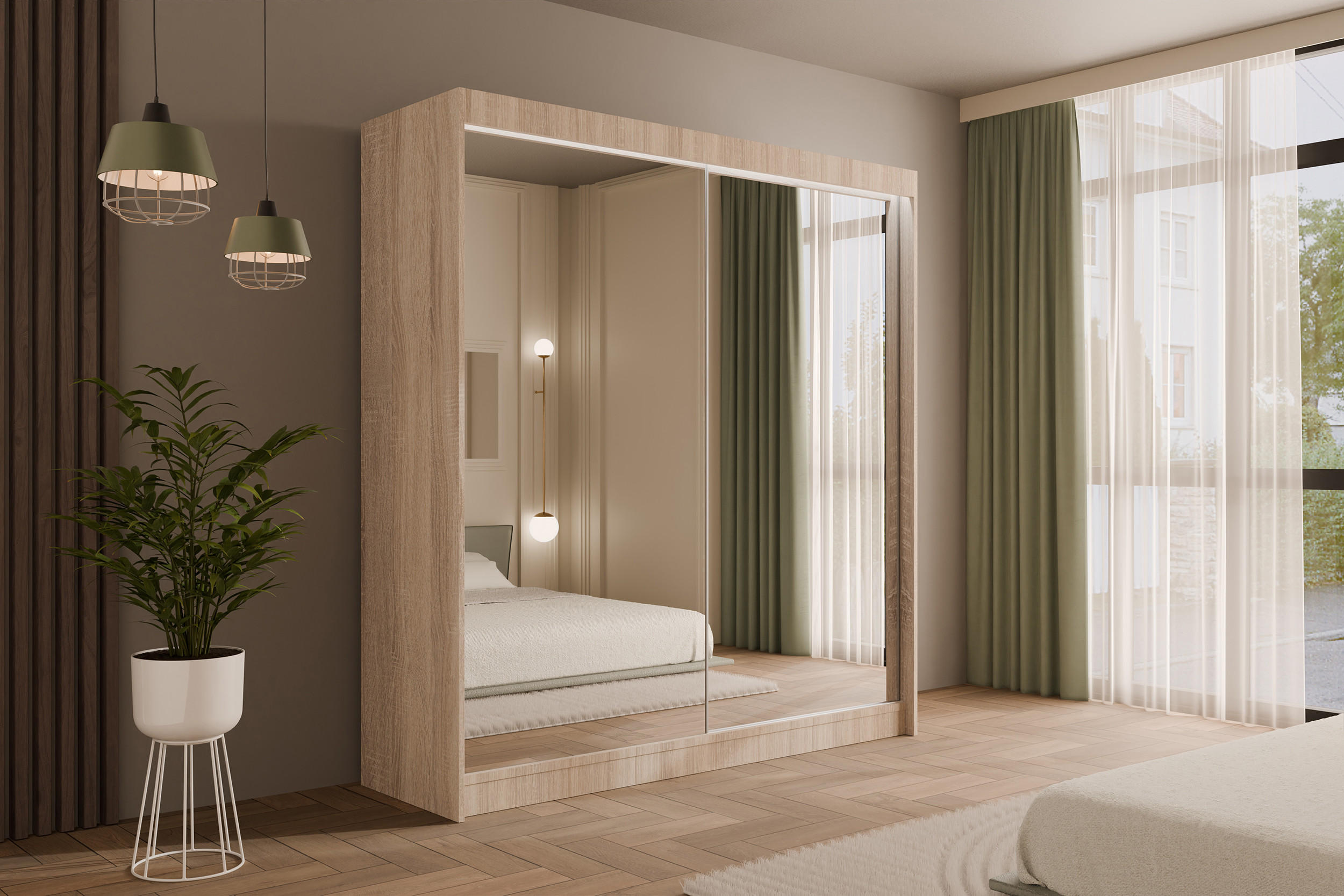 KLEIDERSCHRANK AMOHA mit LED - 200 cm - Sonoma Eiche - Sonoma Eiche, Holzwerkstoff (200/215/61cm) - ALTDECOR