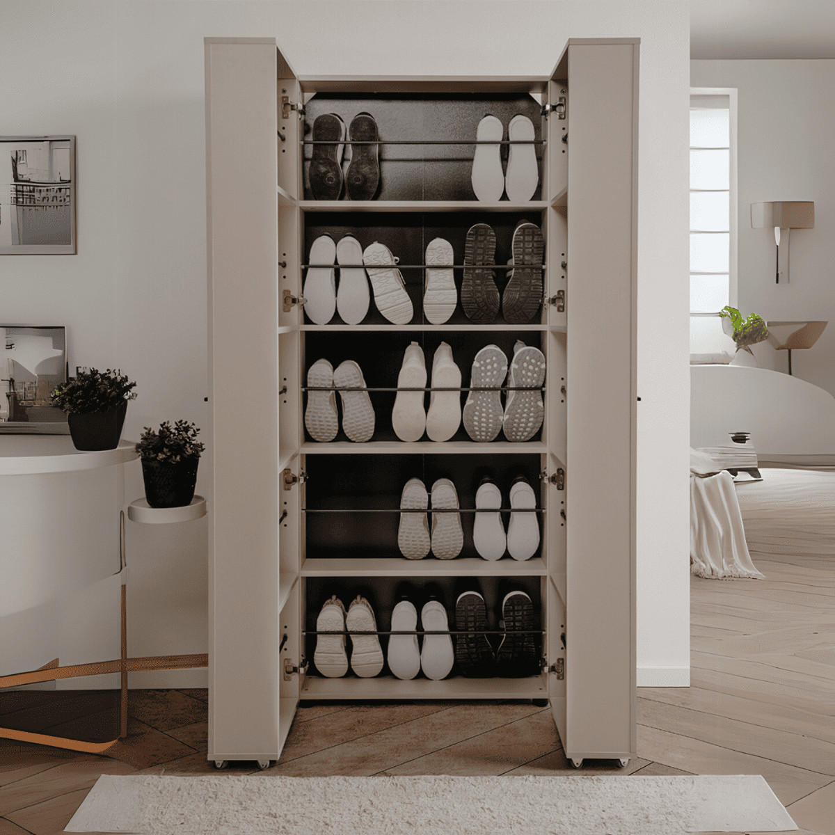 SCHUHSCHRANK 15 Fächer Lugo - L74 cm - Beige, Holzwerkstoff (34/181.5/74cm) - Calicosy