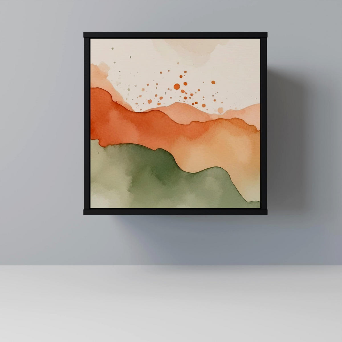 SIDEBOARD WATERCOLOUR PEAKS, Schwarz, 57,5x42x67,5 cm, Schwarze Metall-Rahmenfüße - Multicolor/Schwarz, Holzwerkstoff/Metall (57.5/67.5/42cm) - SpaceRebels