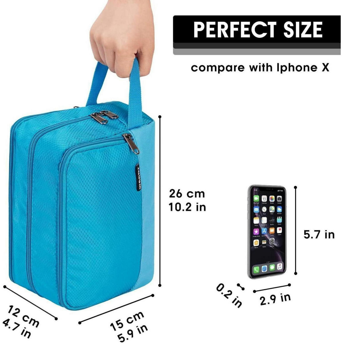 KULTURBEUTEL für Herren und Damen, Reise Kosmetiktasche - Türkis, Textil (5/2/5cm)