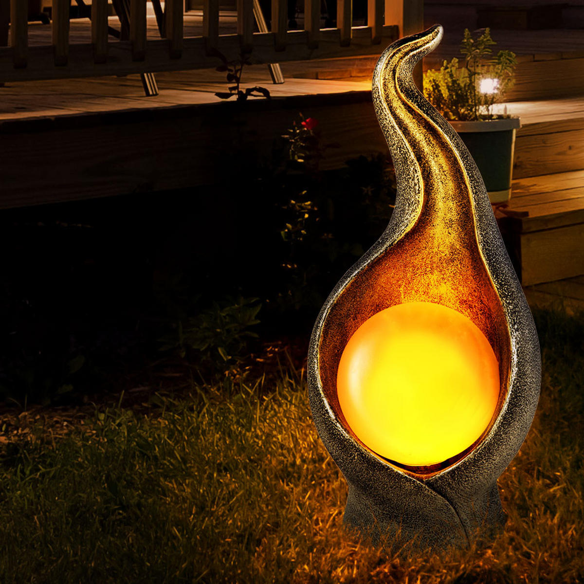 LED AUSSENLEUCHTE Silber Flammen- und Lotosblumen Design 2er Set - Silberfarben, Glas (12/11/26.5cm) - Globo Lighting