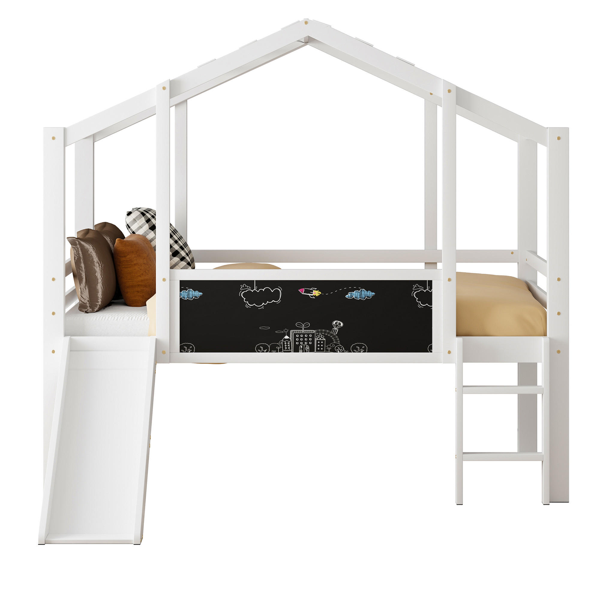HOCHBETT 90/200 cm aus Massivholz mit Rutsche und Tafel in Weiß - Weiß, Holz (90/200cm) - Flora Grace