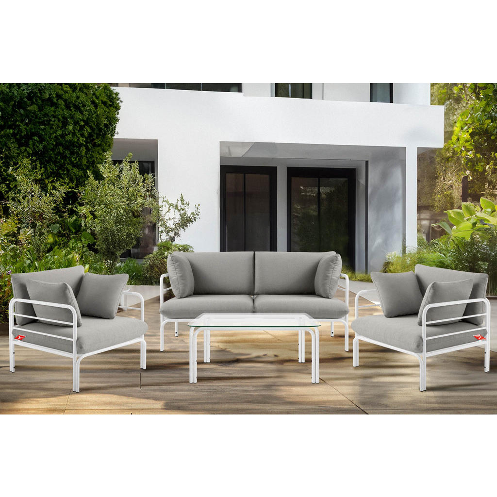 Thumbnail - Konsimo® Gartensessel, Weiß, Hellgrau, Metall, Textil, 1-Sitzer, Füllung: Schaumstoff, Rechteckig, 79x80x80 cm, Hergeste...