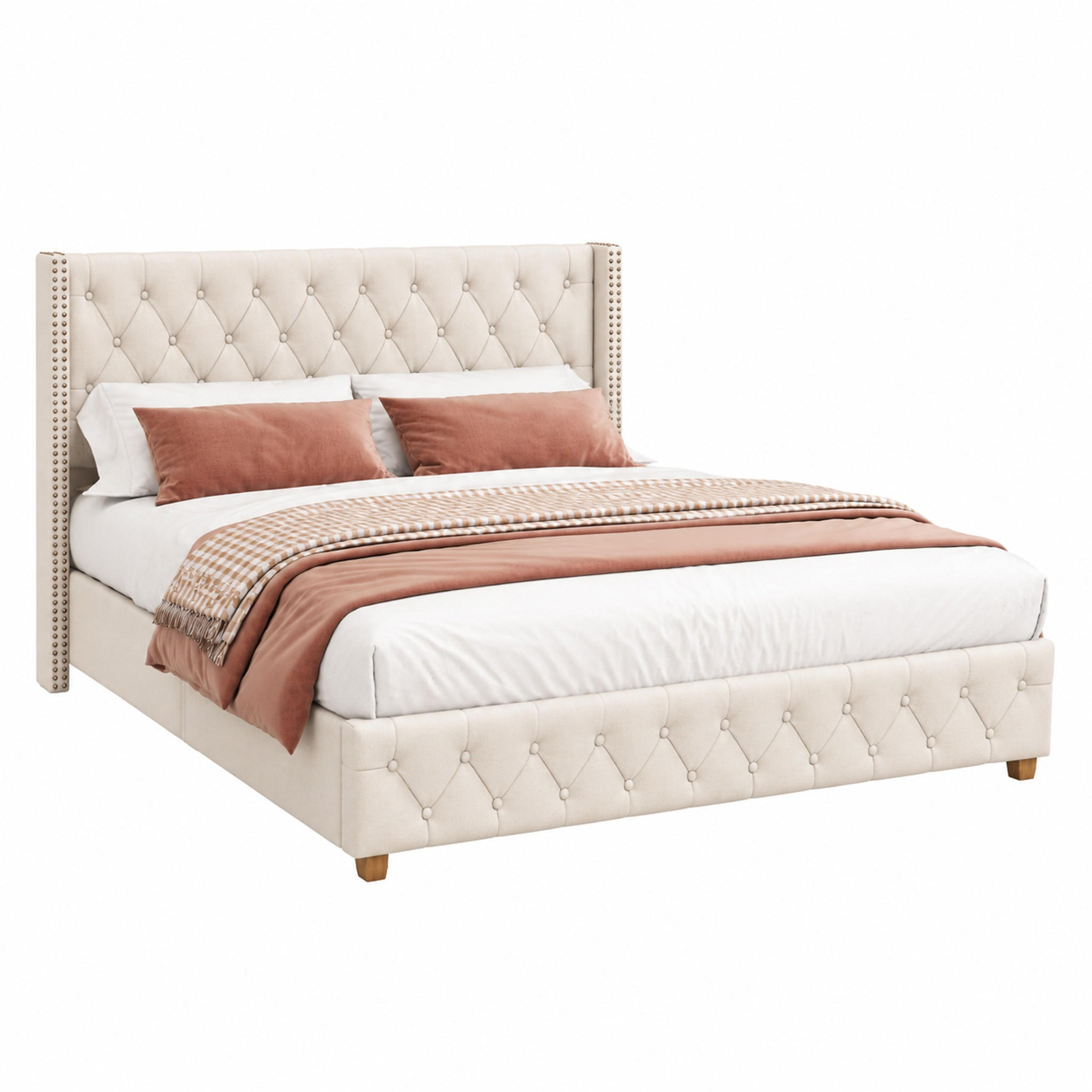 POLSTERBETT mit Lattenrost 180x200 cm Leinen Beige - Weiß, Metall (180/200cm) - Meubliv