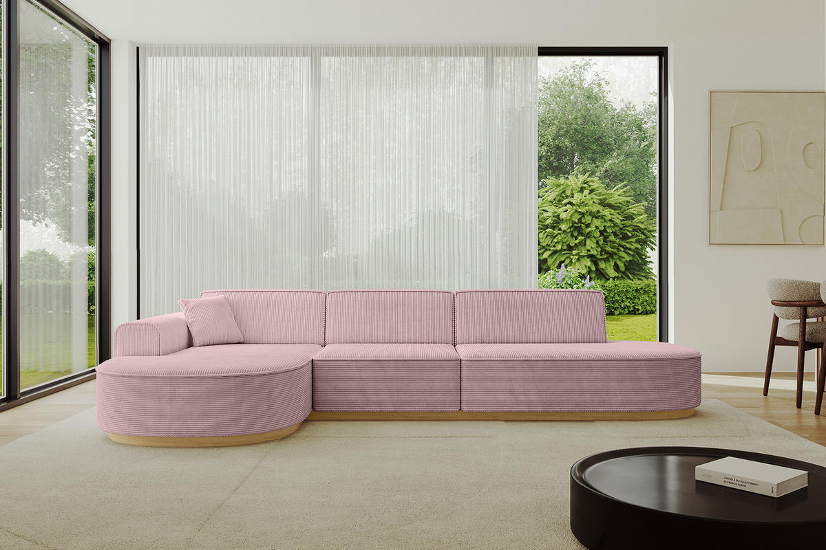 ECKSOFA Ottomane Links MARI-L2-v2 - 328x171x83 cm Rosa Cord - Rosa, Holzwerkstoff/Textil (328/171cm) - ALTDECOR