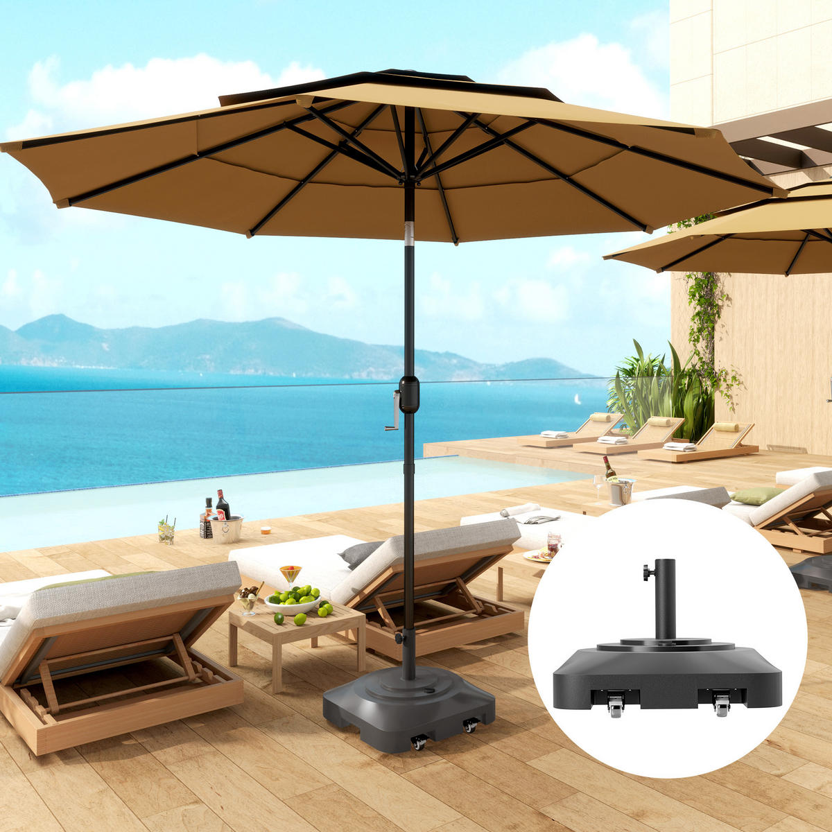 SONNENSCHIRMSTÄNDER bis 25 kg befüllbar Schirmständer mit Rollen, Quadratisch - Schwarz, Kunststoff (48/48cm) - Outsunny