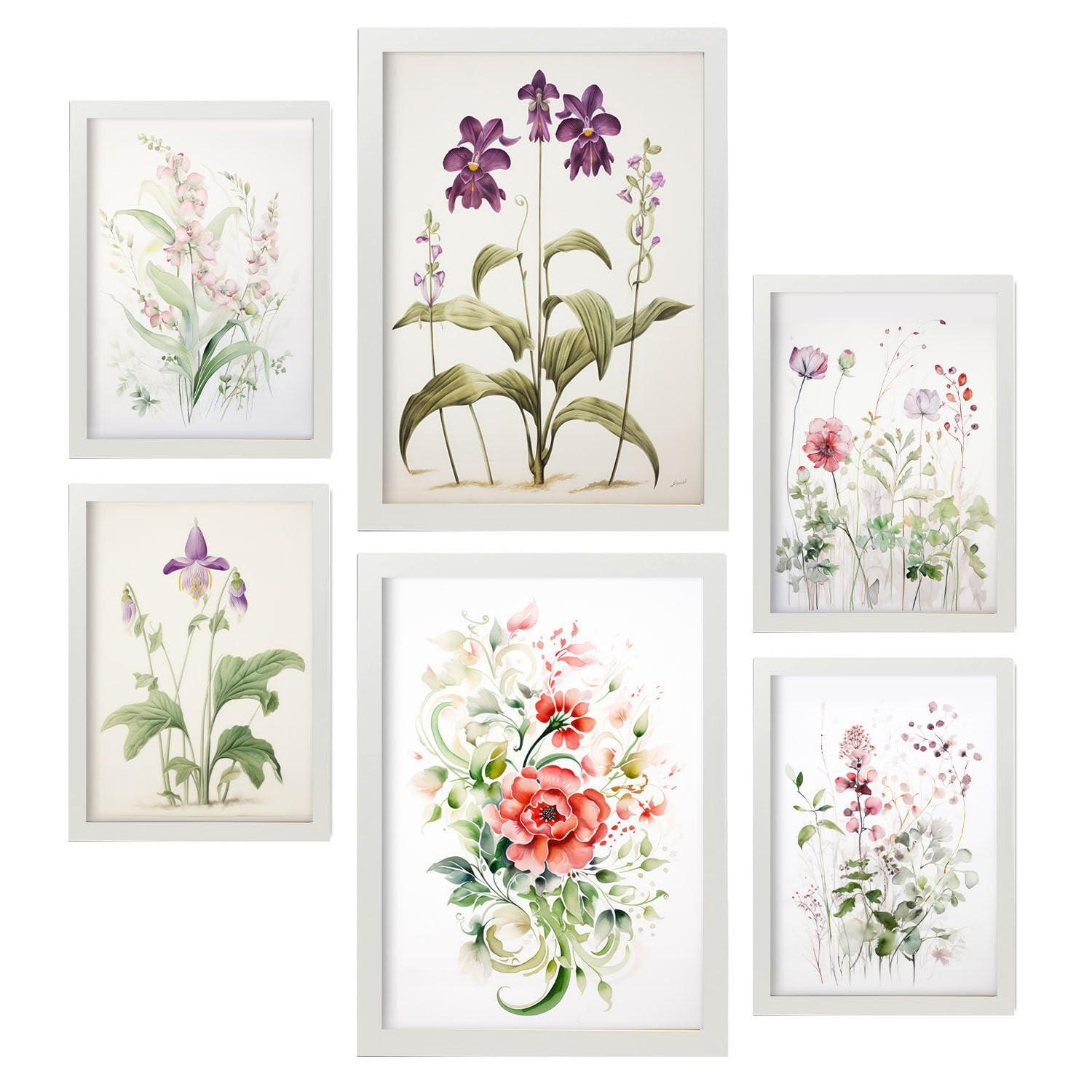 POSTER Set Mit 6 Orchideen & Nelken A3 & A4 Weißer Rahmen - Weiß, Papier (29/3cm) - Nacnic
