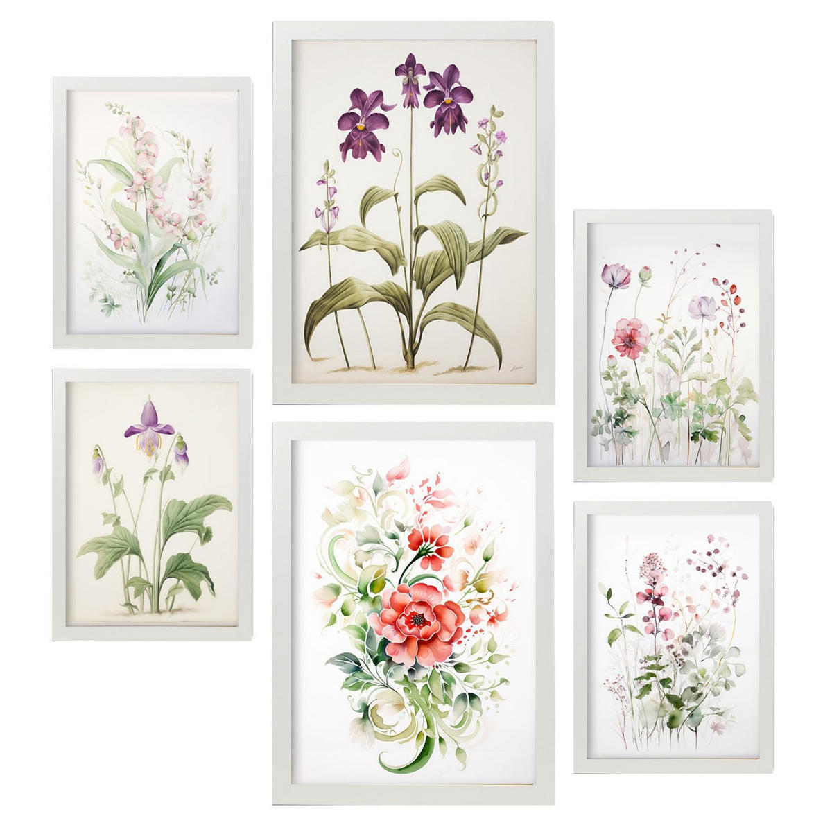 POSTER Set Mit 6 Orchideen & Nelken A3 & A4 Weißer Rahmen - Weiß, Papier (29/3cm) - Nacnic