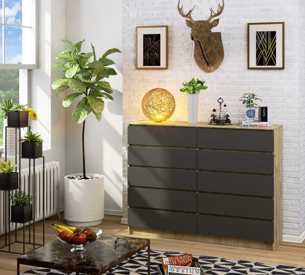 KOMMODE Eiche Artisan, Grau 160x40x121 cm - Eiche Artisan/Grau, Holzwerkstoff (160/121/40cm) - Akord