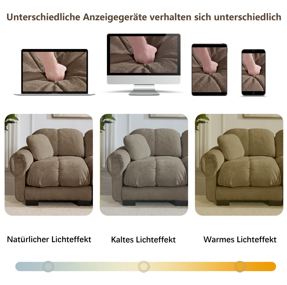 WOHNLANDSCHAFT 260/149/90 cm in Braun aus Chenille mit Steppnähten und flexibler Form - Braun, Textil (149/90/260cm) - Flora Grace