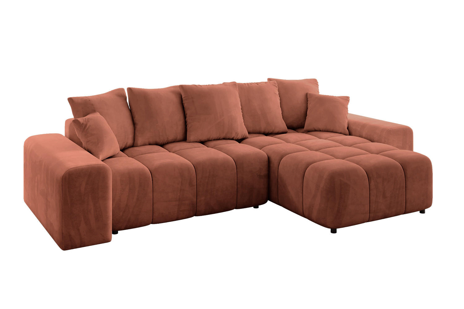 ALTDECOR ROHOVÁ SEDACÍ SOUPRAVA s otomanem vpravo ENIL-L 297x189x68 korálový velur