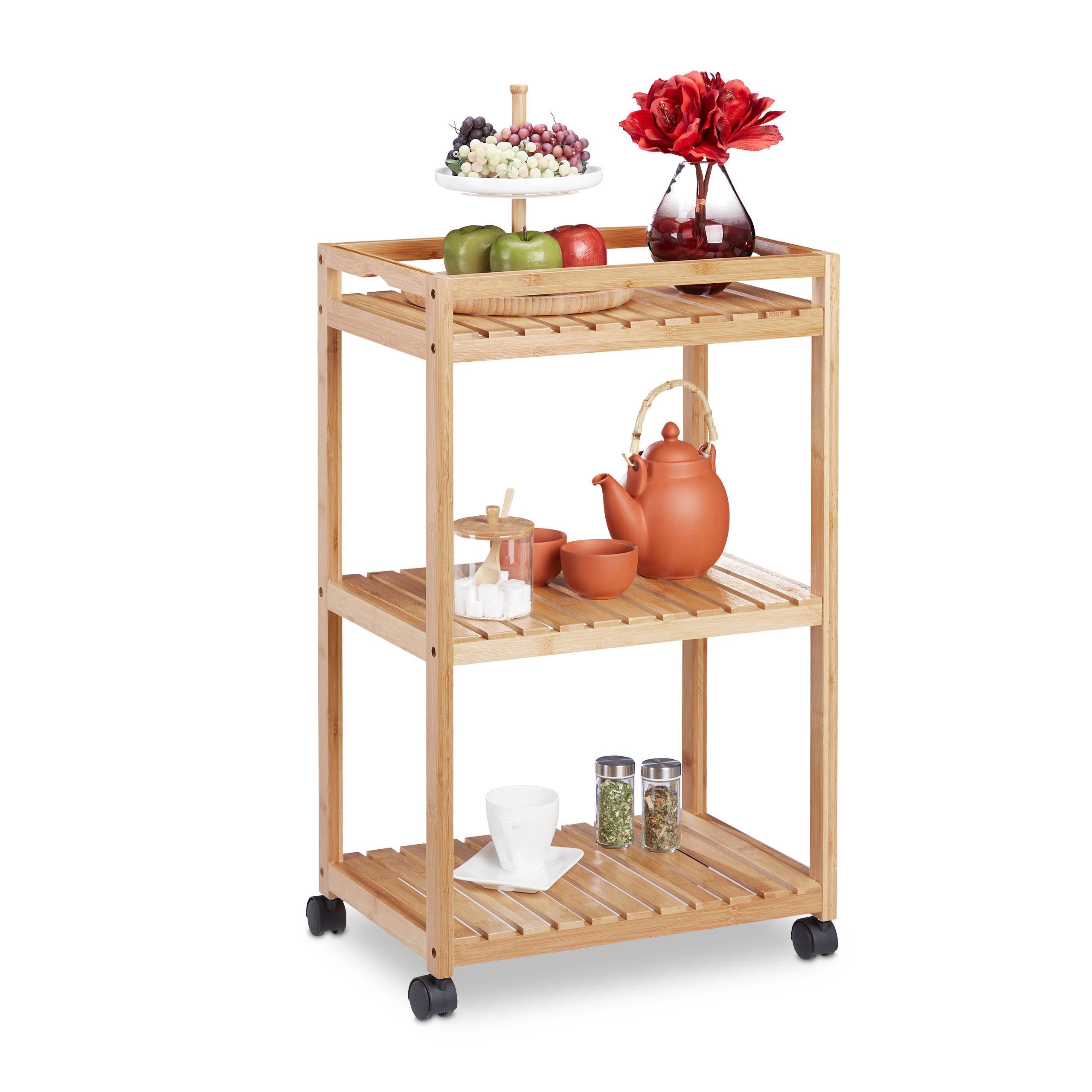 SERVIERWAGEN - Hellbraun, Holz/Kunststoff (47/77/32.5cm) - Relaxdays