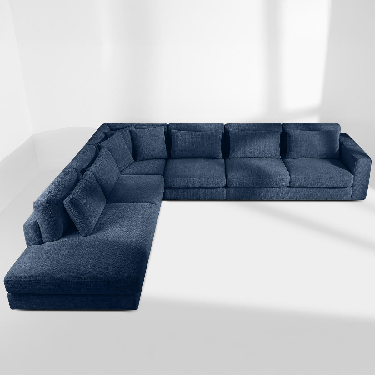 ECKSOFA XL links VERUS - Dunkelblau, Holz/Holzwerkstoff (377/328cm) - KONSIMO®