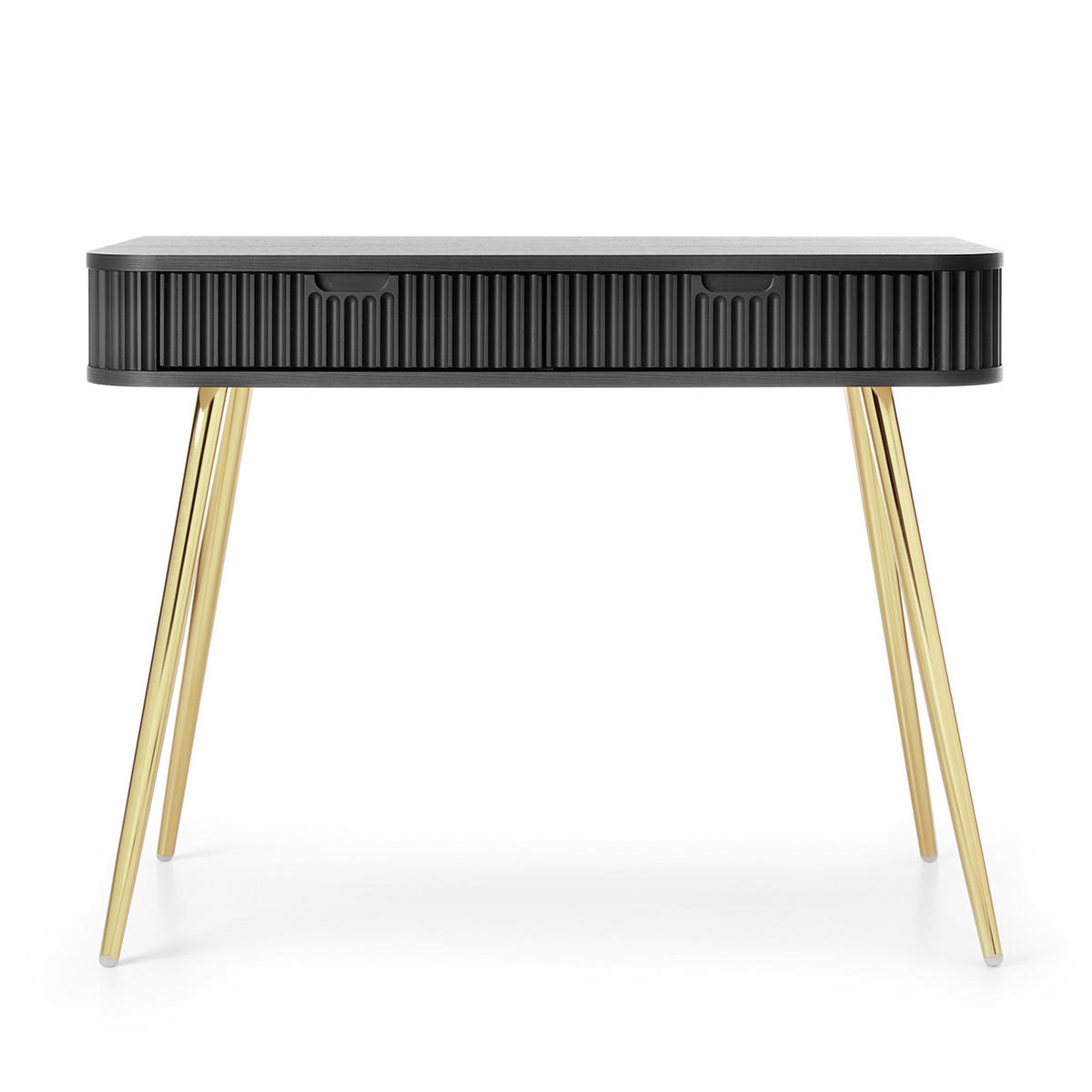 KONSOLENTISCH Zova Schwarz, Goldene Beine, Schminktisch mit Schubladen - Goldfarben/Schwarz, Holzwerkstoff/Metall (49/103/80cm) - Bettso