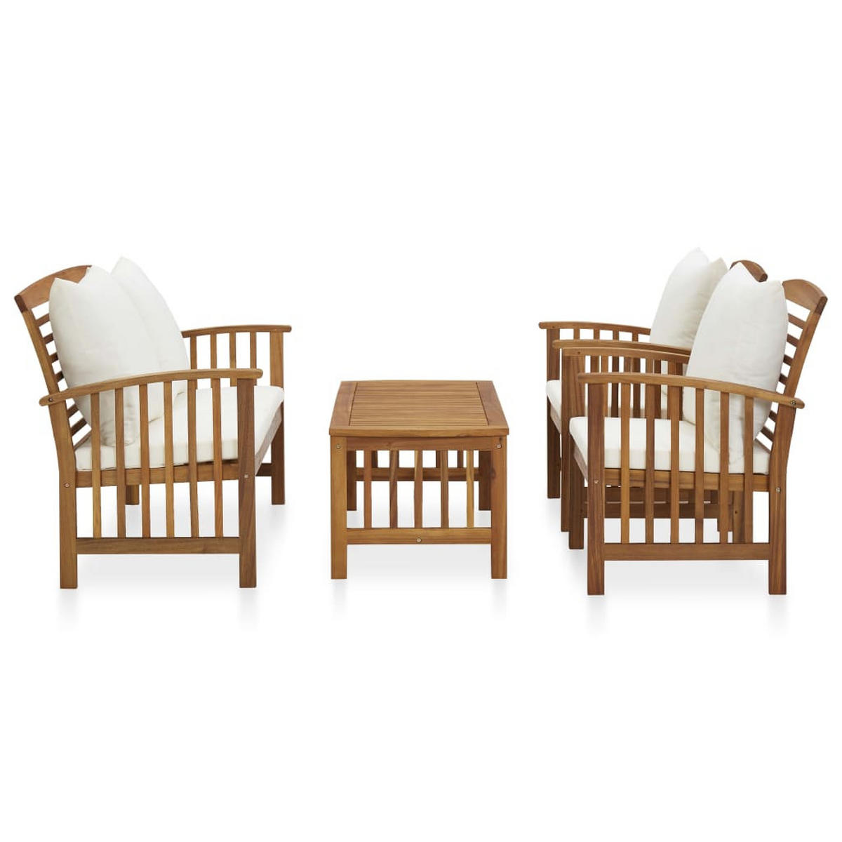 GARTEN-LOUNGE-SET 4-teilig Mit Auflagen Massivholz Akazie - Creme/Braun, Holz/Textil - vidaXL