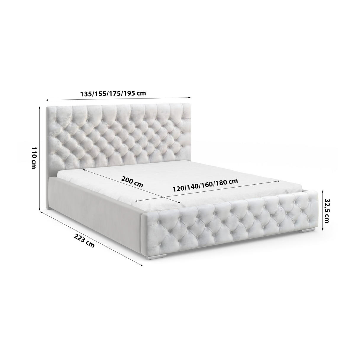 POLSTERBETT Doppelbett Volano Grau 140x200 cm - Grau, Textil (140/200cm) - Meblito
