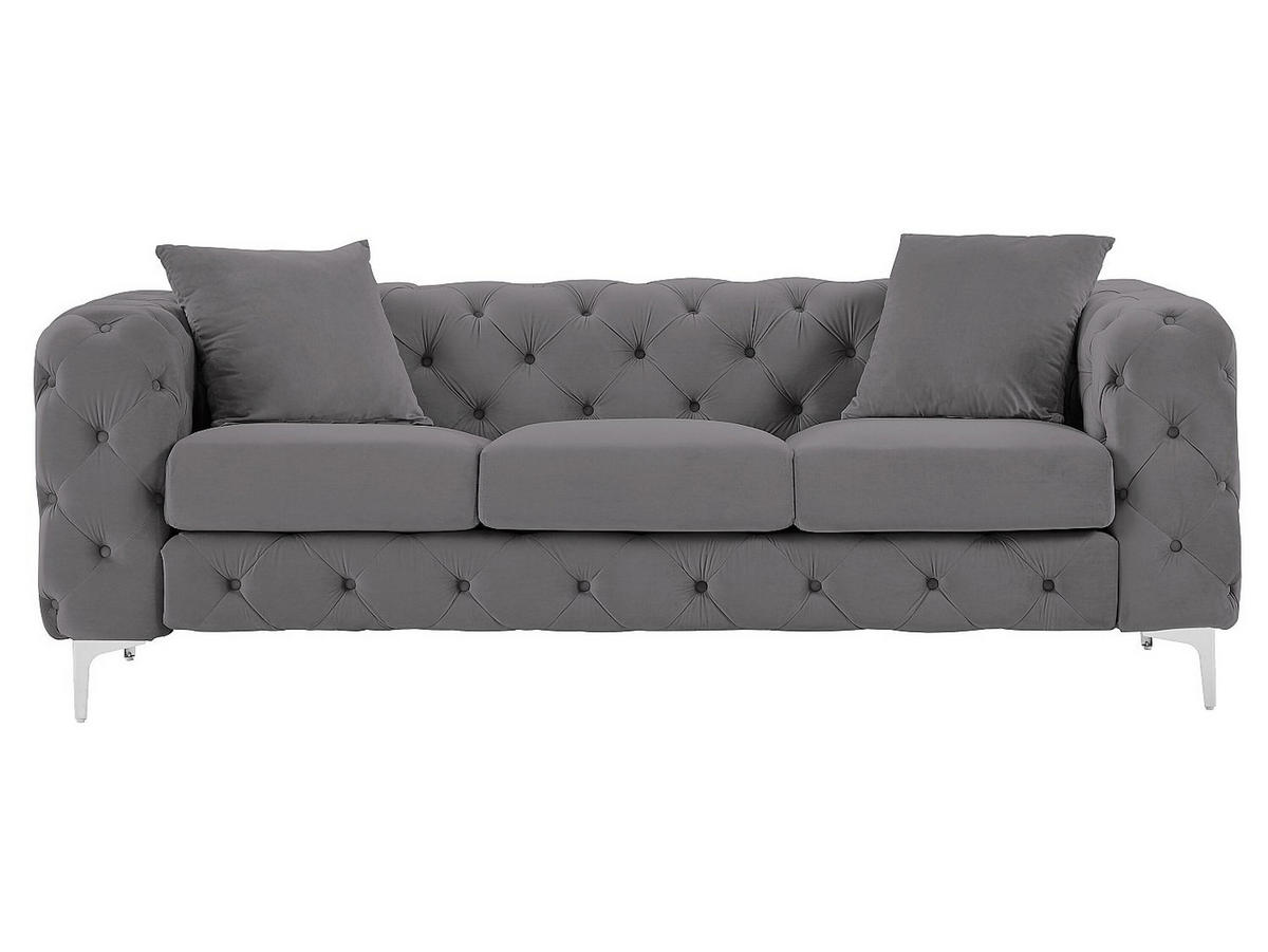 3-SITZER-SOFA & Sessel - Anthrazit - Samt - EDWINA - Anthrazit, Textil (91/76/220cm) - Vente-Unique