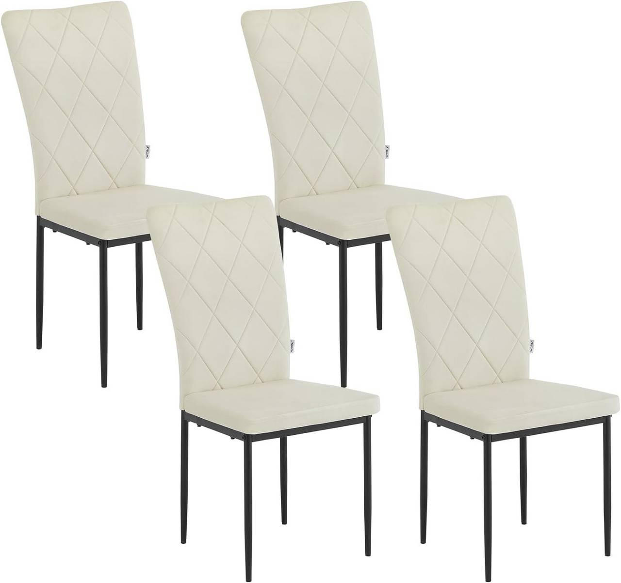 ESSZIMMERSTUHL 4er Set, Samtbezug, Creme - Creme/Schwarz, Leder/Kunststoff (42/94.5/59cm) - Woltu