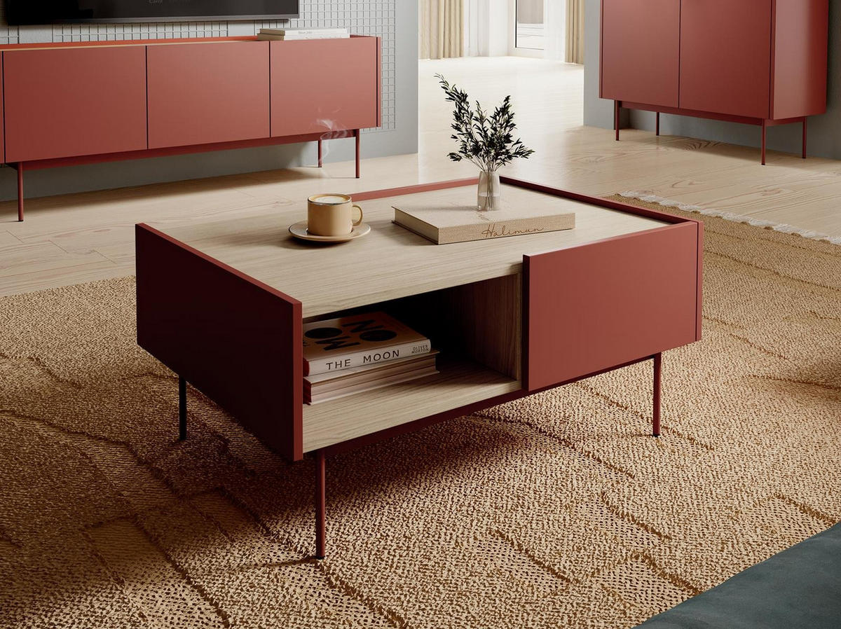 COUCHTISCH Color Rot, mit Schubladen - Rot, Holzwerkstoff (65/97/45cm) - Bettso