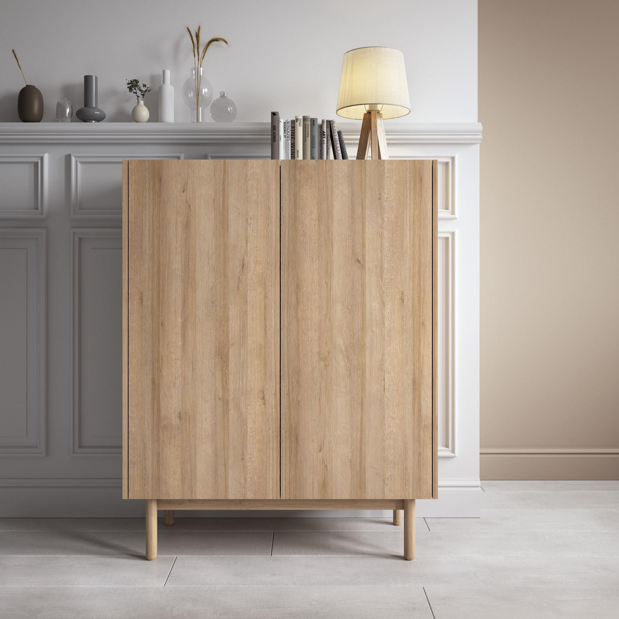 HIGHBOARD BOLOGNA 97/122/37 cm mit 2 Türen Eichefarben - Eichefarben, Holzwerkstoff (97/122/37cm) - MASSENO
