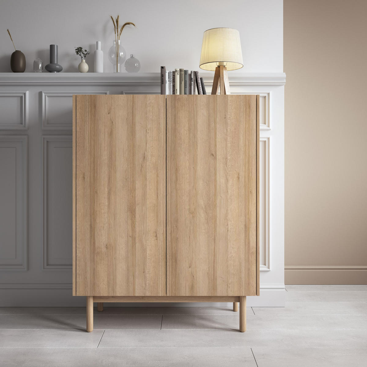 HIGHBOARD BOLOGNA 97/122/37 cm mit 2 Türen Eichefarben - Eichefarben, Holzwerkstoff (97/122/37cm) - MASSENO