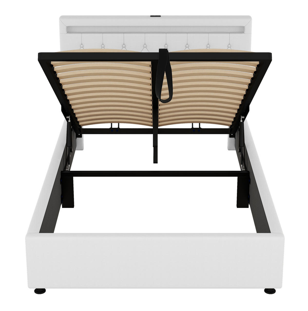 POLSTERBETT 140/200 cm mit Bettkasten und LED-Beleuchtung in Weiß - Weiß, Textil (140/200cm) - BEAOK