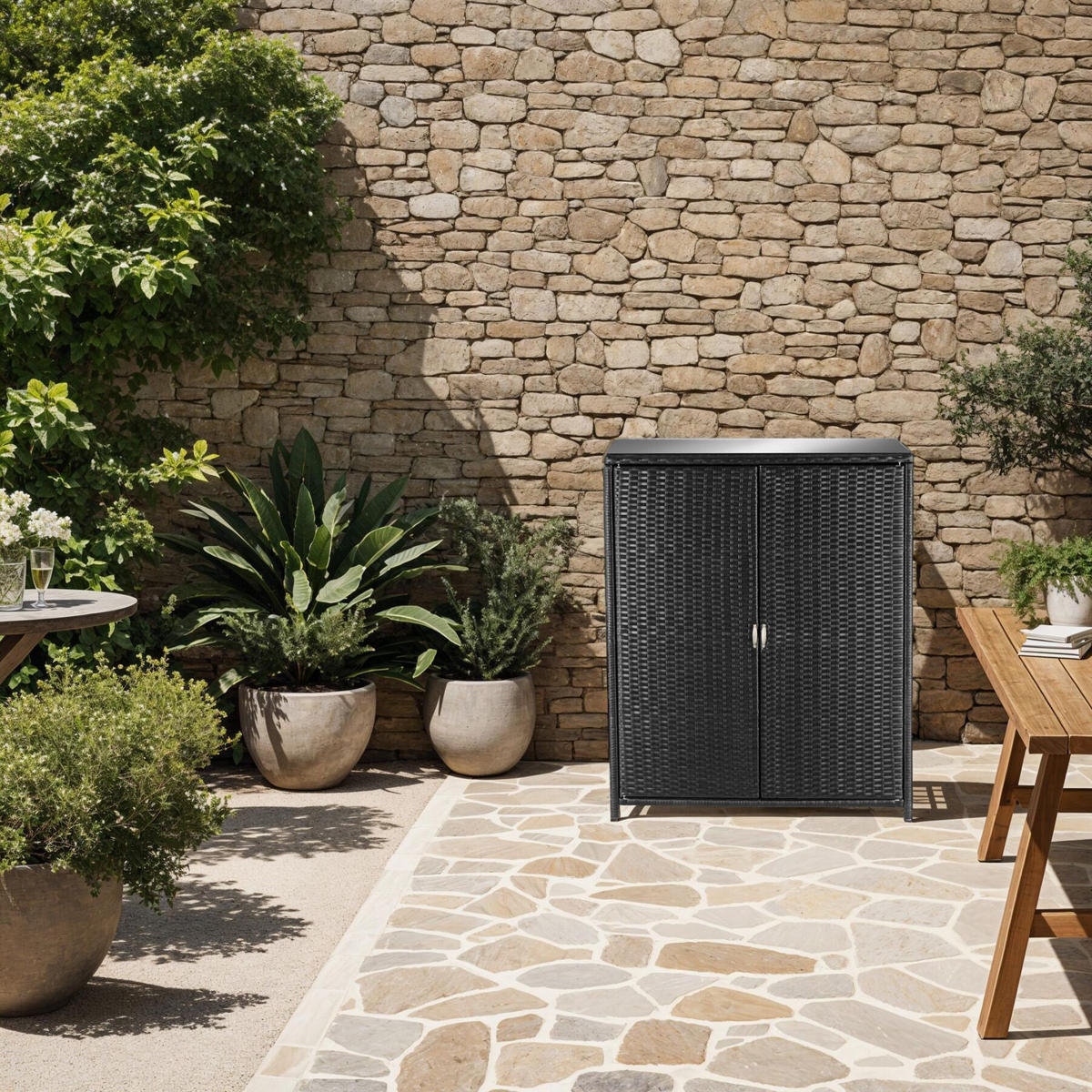 GARTENSCHRANK Monza,84,5 x 40,5 x 103,5 cm,schwarz - Schwarz, Kunststoff (84.5/103.5/40.5cm) - tectake