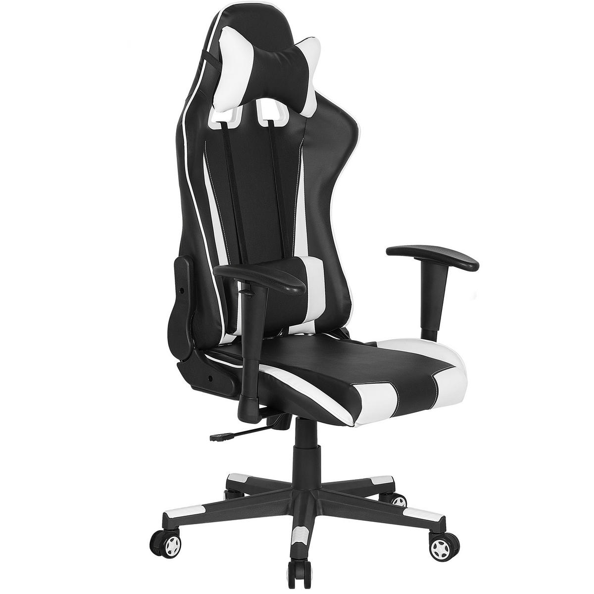 BÜROSTUHL Kunstleder Schwarz/Weiß Gamer - Schwarz, Kunststoff/Textil (71/125/71cm) - Beliani