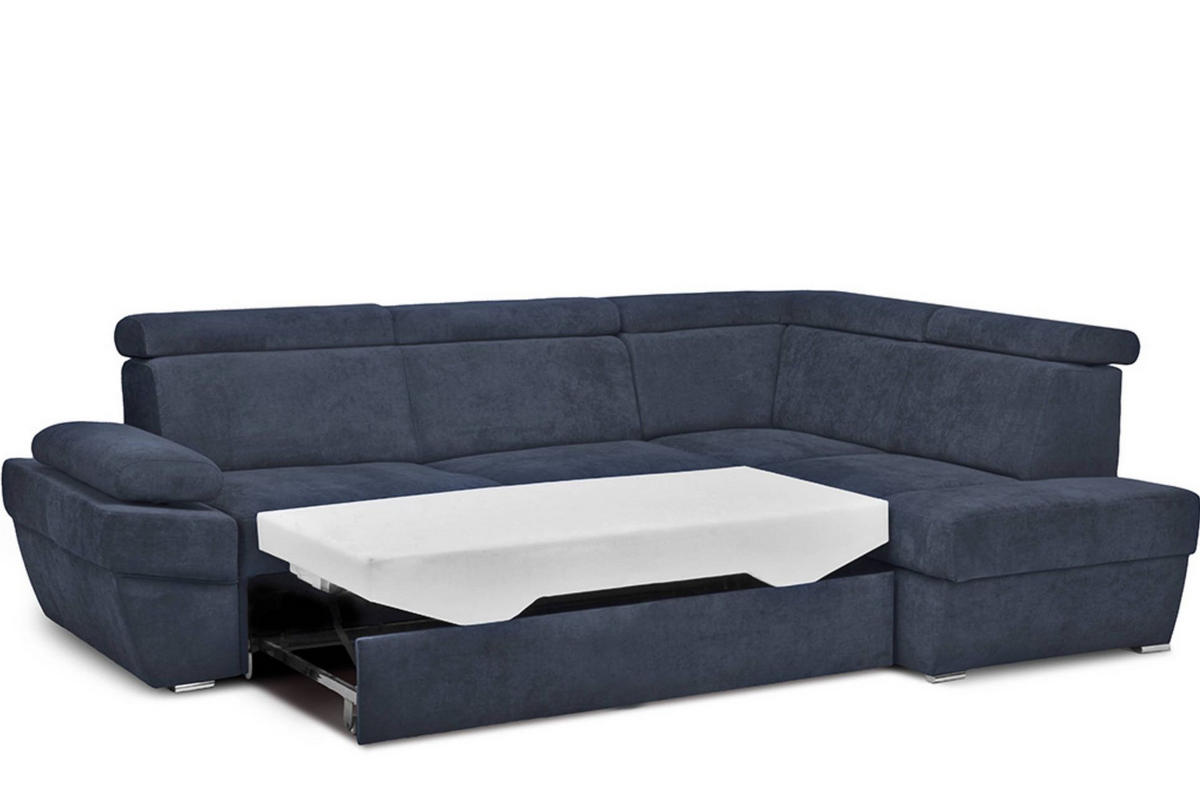 SCHLAFECKSOFA RATLO rechts 4/5-Sitzer mit Bettkasten, blau - Blau/Silberfarben, Textil (270/190cm) - KONSIMO®