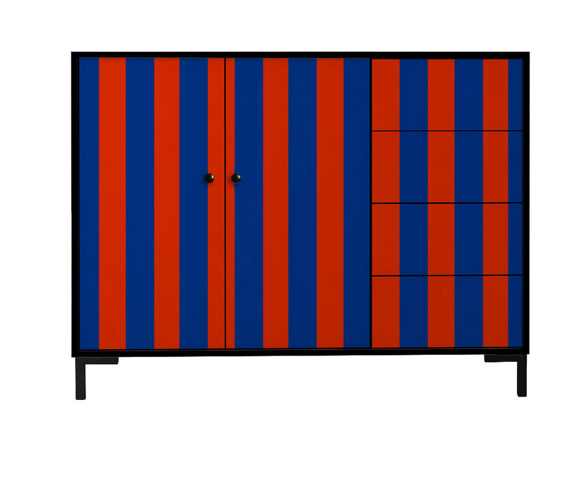 KOMMODE mit 2 Türen und 4 Schubladen aus MDF mit Walddruck WILMA - Hellrot, Holzwerkstoff (45/84/113cm) - RNT By Really Nice Things