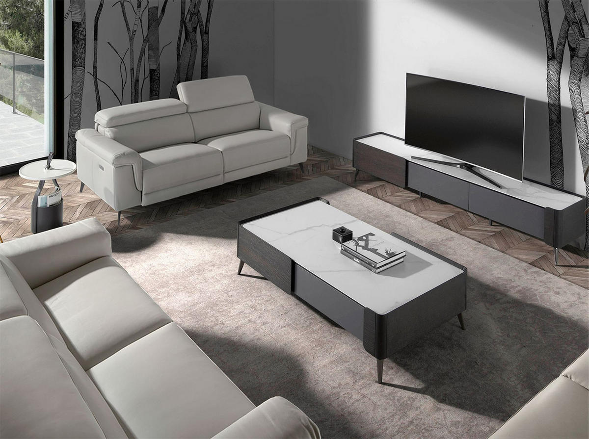 SOFA 3-sitziges Sofa aus grauem Leder 215/103/99 cm - Hellgrau/Schwarz, Leder (215/99/103cm) - ANGEL CERDA