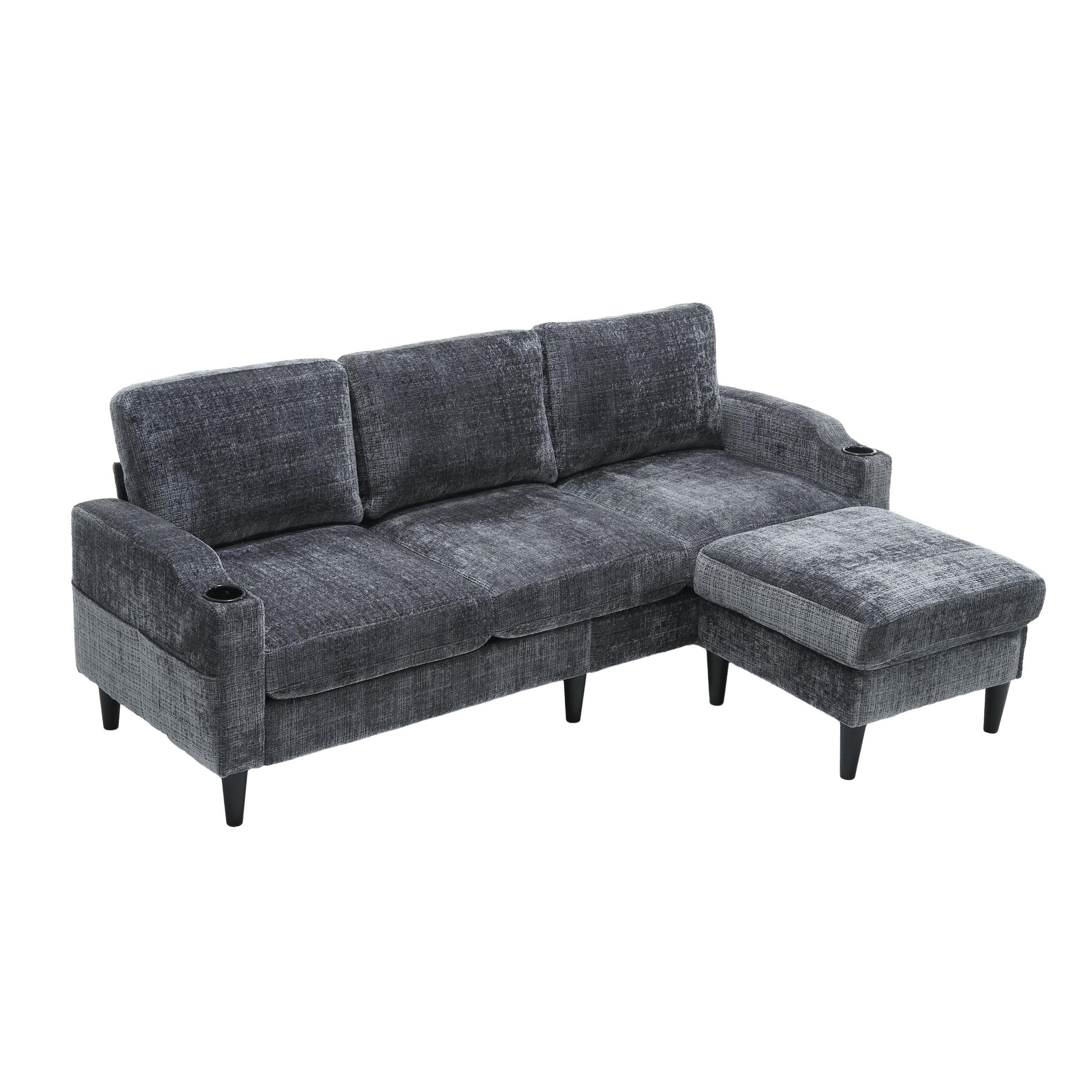 SITZGARNITUR 4-SITZER Chenille Grau mit Stauraum - Grau, Holzwerkstoff/Kunststoff (196.5/77/75cm) - WISHDOR