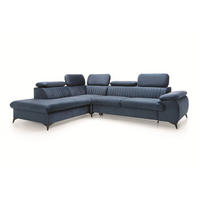 ECKSOFA FIORE Blau Velours-Stoff mit Schlaffunktion - Blau, Holz (275/221cm) - MASSENO