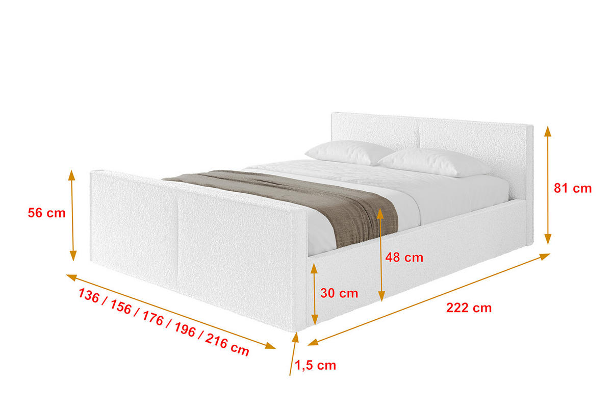 POLSTERBETT mit Bettkasten, Fußteil und Lattenrost, Boxbett mit Matratze H3/H4 - EMMI-Z-V1 140x200 Weiß - Weiß, Holzwerkstoff/Textil (140/200cm) - ALTDECOR