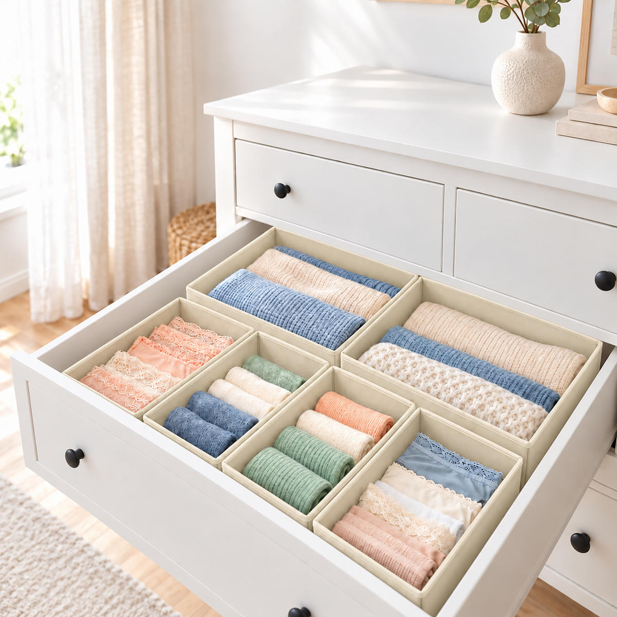 SCHUBLADENORGANIZER Beige 16er-Set - Beige, Papier/Textil (28/12/28cm) - Relaxdays