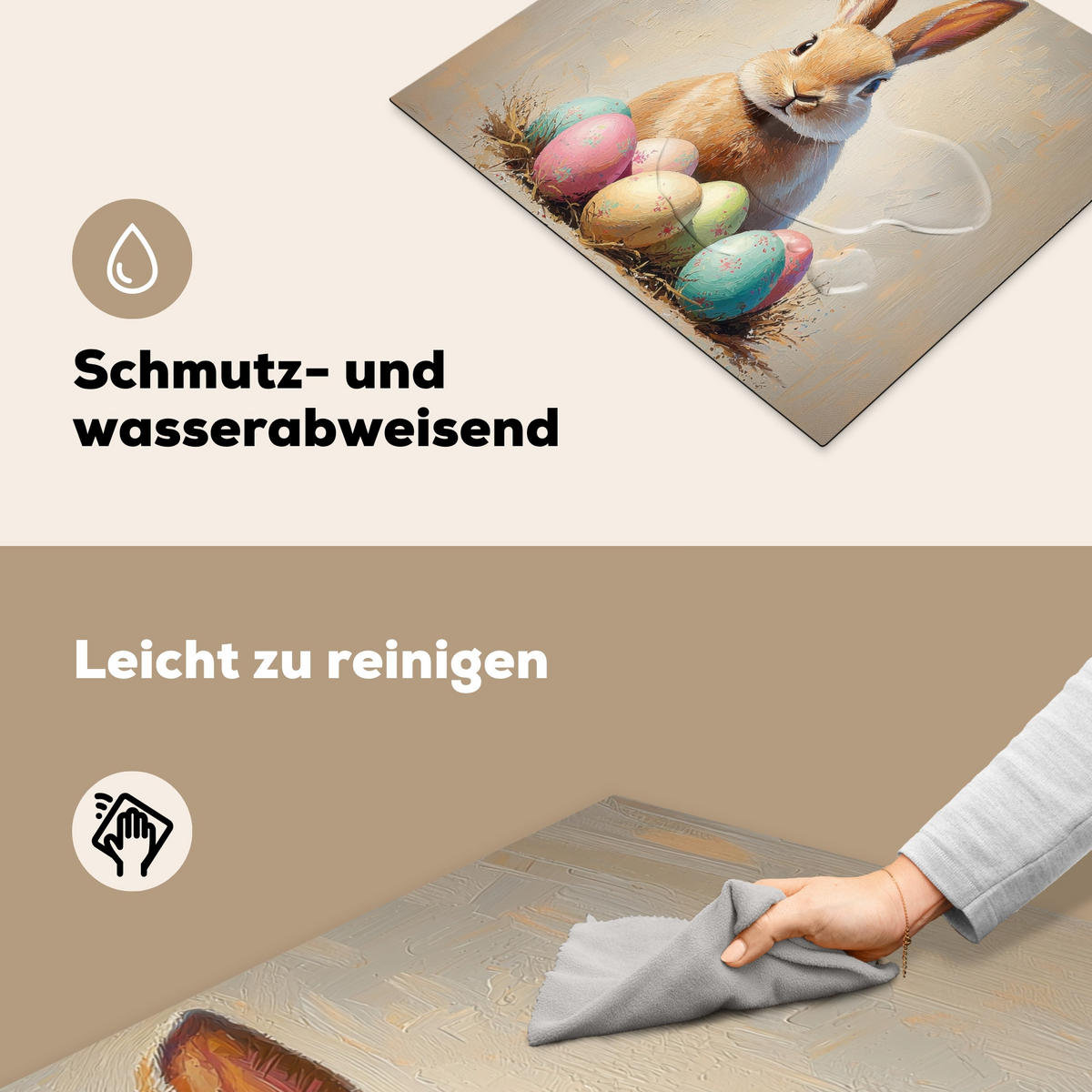 HERDABDECKPLATTE Osterhase - Pastell - Eier Abdeckung Ceranfeld 57.6x51.6 cm - Beige, Kunststoff (57.6/51.6/0.2cm) - MuchoWow