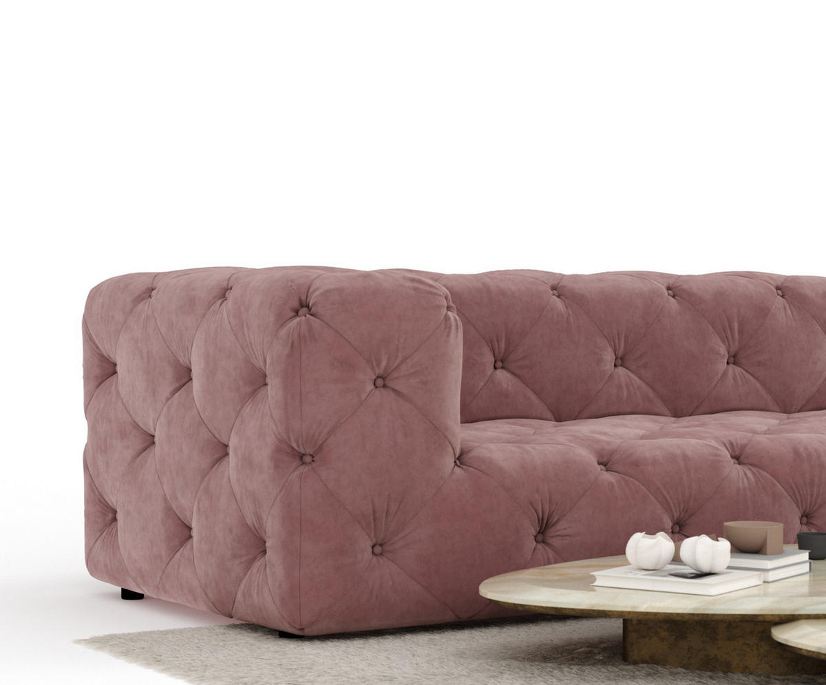 ECKSOFA Cosimo Rosa Samtstoff - Schwarz/Rosa, Holz/Holzwerkstoff (325/228cm) - Maison de Reve