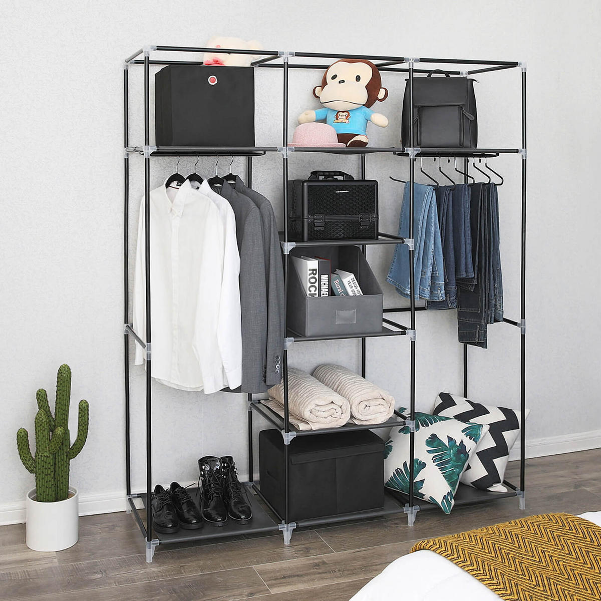 STOFFSCHRANK KLEIDERSCHRANK - Schwarz, Textil (45/150cm) - Hansiro