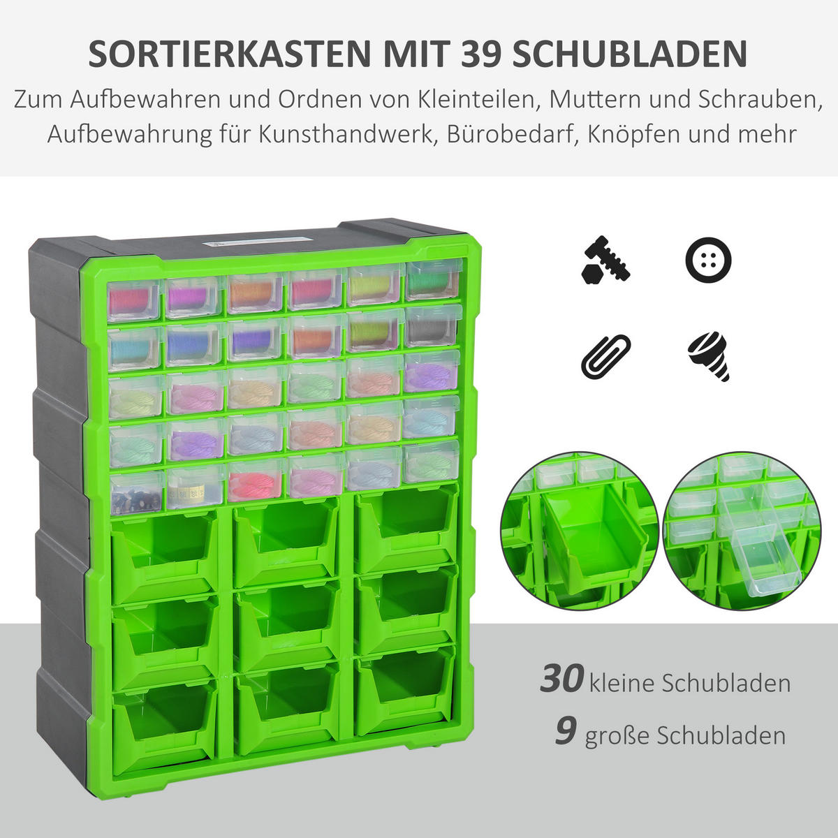 SORTIERKASTEN, Kleinteilemagazin, Grün - Grün, Kunststoff (38/475/16cm) - DURHAND