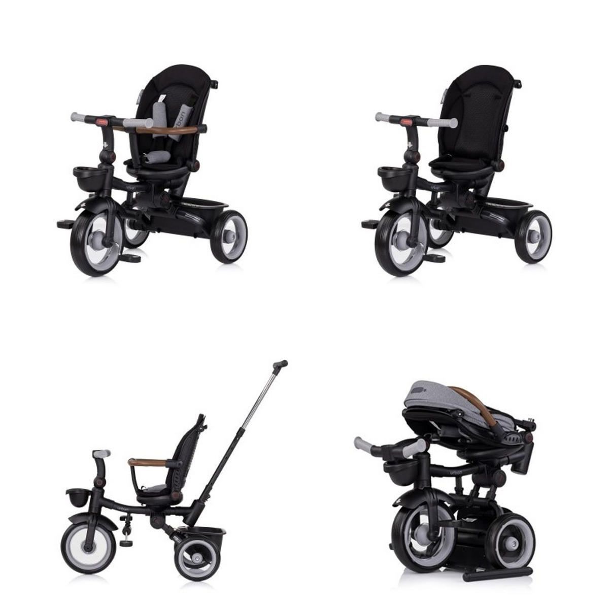 DREIRAD Urban grau Lenker mit Licht, klappbar, Sitz drehbar, Korb - Grau, Metall (94/51/98cm) - Chipolino