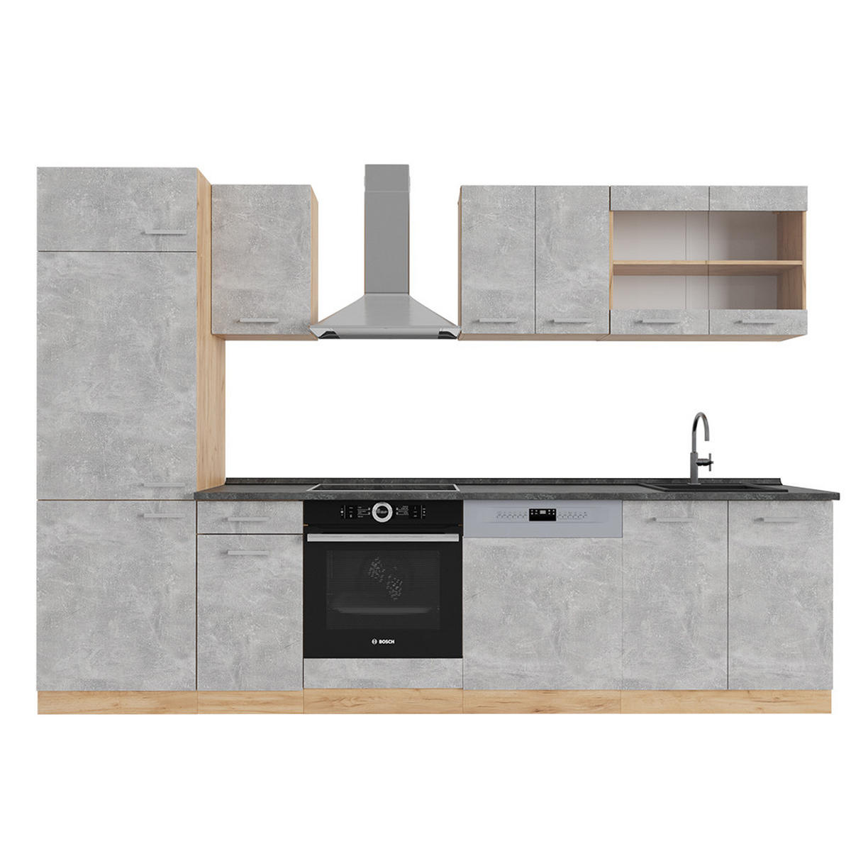 KUCHYNSKÝ KÚT R-Line Betón/zlatý dub - sivá, kompozitné drevo (300/81.6/60cm) - Vicco