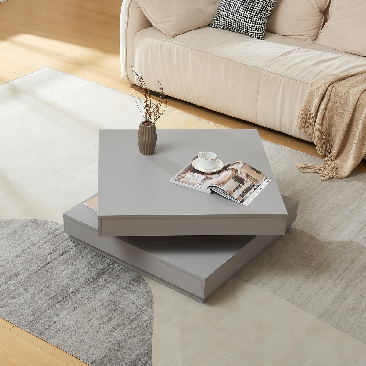 COUCHTISCH Florenz 76/76/38 cm - Hellgrau, Holzwerkstoff (76/76/38cm) - [en.casa]