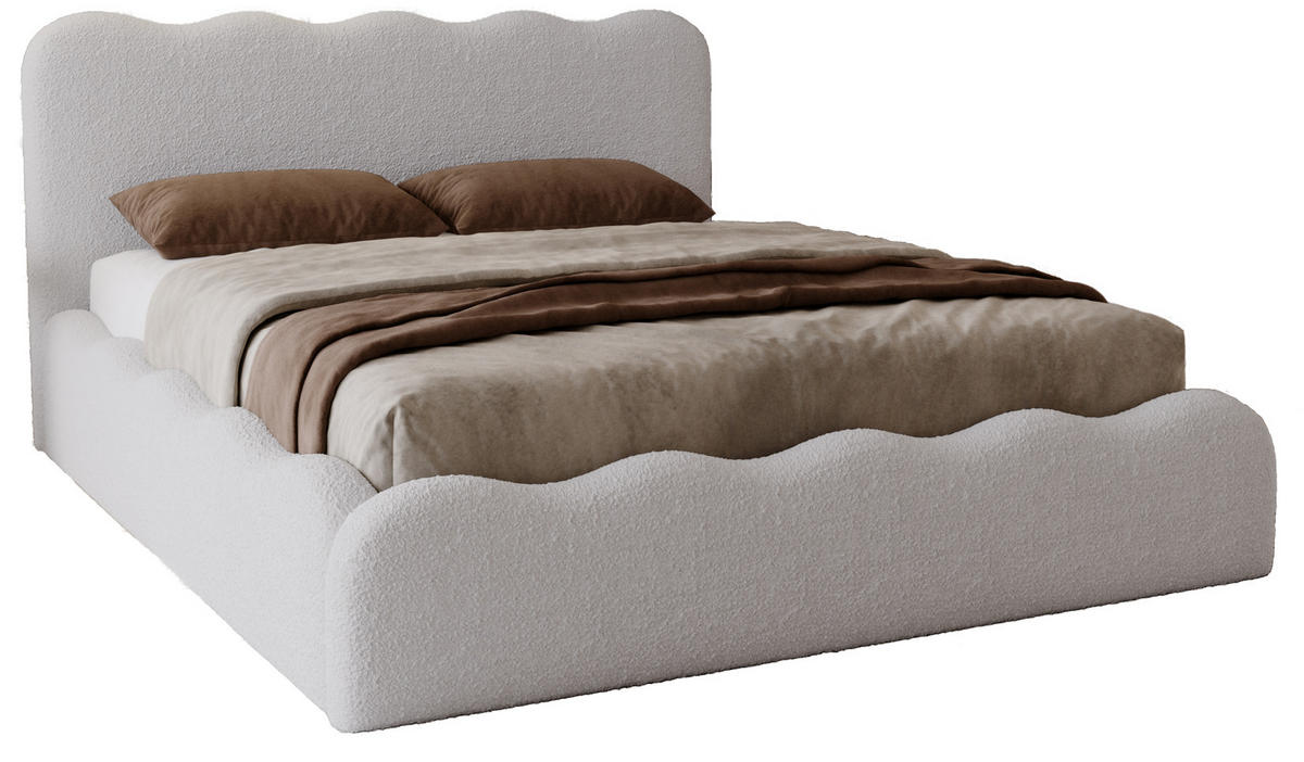 POLSTERBETT 160x200 Wave, Bettkasten, Boucle, Hellgrau - Hellgrau, Holz/Textil (160/200cm) - Emporius