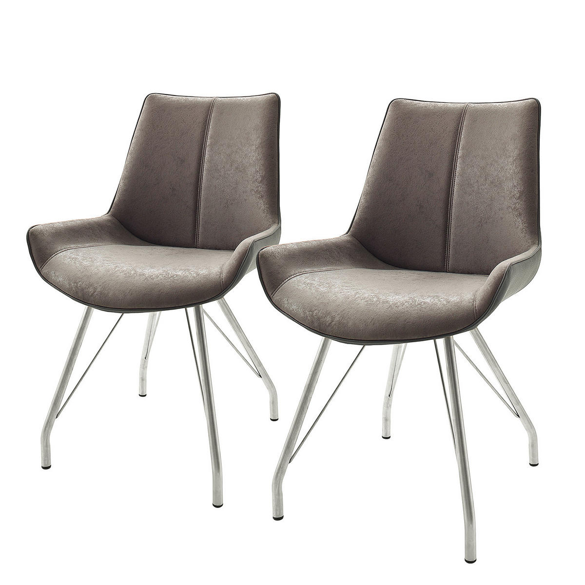 POLSTERSTUHL - 2er-Set - Kunstleder / Edelstahl - Silberfarben/Grau, Kunststoff/Textil (54/87/60cm) - home24