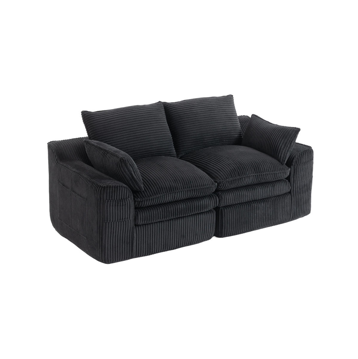 2-SITZER-SOFA 191/94/85 cm mit Seitentaschen und Kissen, Cordbezug und Federkern, Schwarz - Schwarz, Textil (191/85/94cm) - Redom