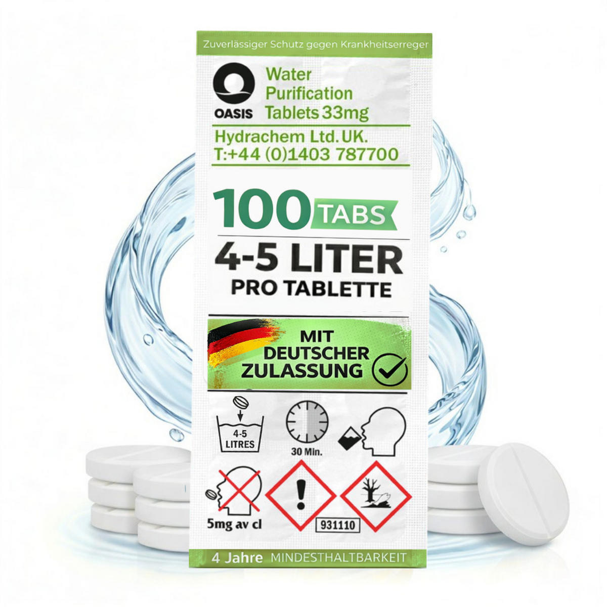 WASSERAUFBEREITUNGSTABLETTEN 100 Stk inkl. 10L Faltkanister Camping Outdoor Trinkwasser - Transparent/Weiß, Kunststoff (20/25/10cm) - JUNG