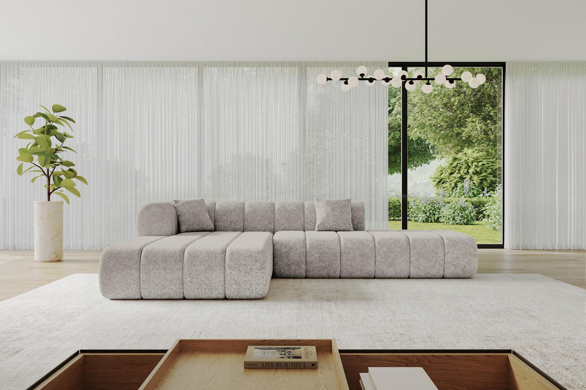 ROHOVÁ SEDAČKA s otomanem, levá BILA-L 289x176x71 Světle šedá Žinylka - černá/světle šedá, kompozitní dřevo/textil (176/289cm) - ALTDECOR