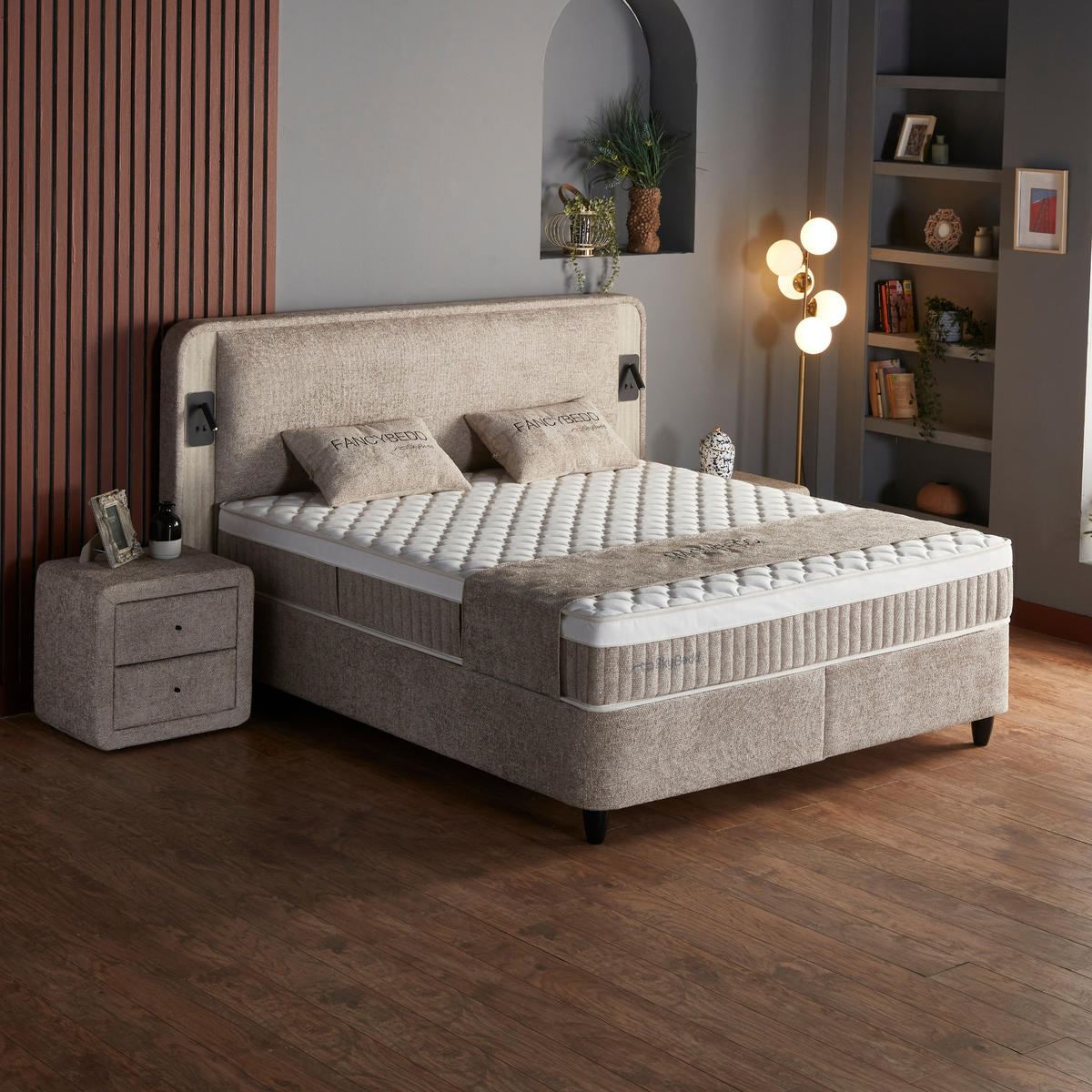 BOXBETT Fancybett Bett mit Matratze 160x200 - Hellbraun, Holz (160/200cm)